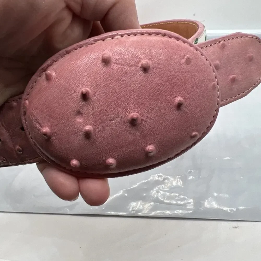 Aguila Real Leather Pink Caiman‎ Tail Embroidered Flowers Belt Rare Size 32